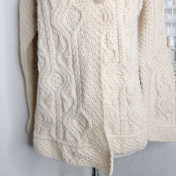 INIS CRAFTS Merino Wool Chunky Knit Cardigan Cream M. - Picture 6 of 9